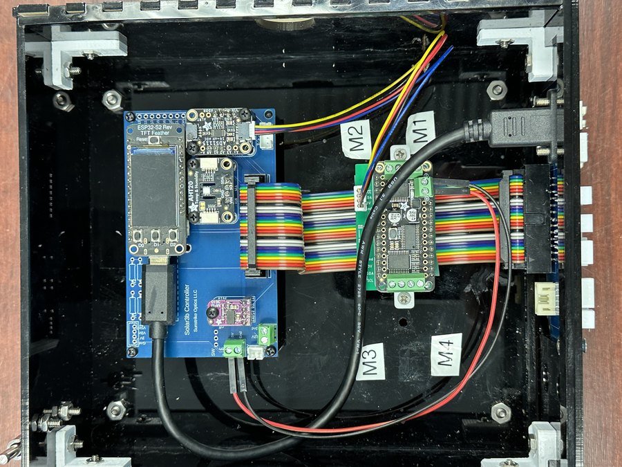 Solar3b Controller board by Sunstrike Optics with ESP32-S2 microprocessor and motor driver boards